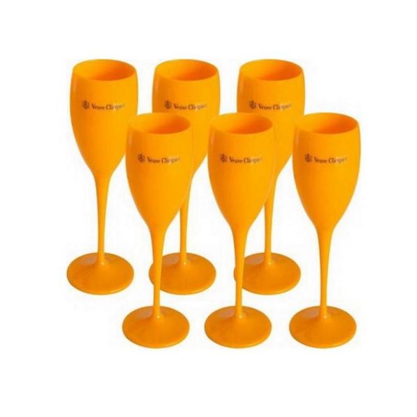Akrilik Kırılmaz Şampanya Şarap Gözlükleri Akrilik Veuve Pembe Turuncu Şampanya Flütleri Bütün Parti Düğün Dekorasyonu5602439