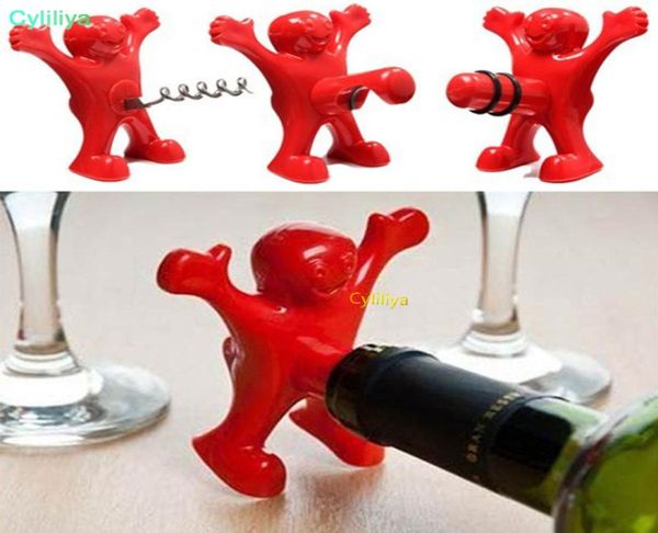 Komik Mutlu Adam Şarap Durdurucular Mini Bira Şişesi Açıcıları Şarap Horoz Scrubu Mutfak Bar Yaratıcı Şarap Bira Açıcılar Fişleri Kırmızı Blac3281494