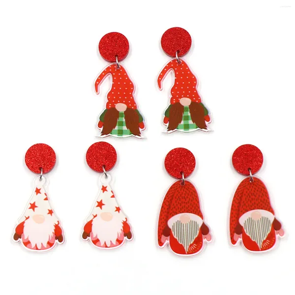 Orecchini a pennaglietta 1PAIR PRODOTTO CN Drop Gnome Double Faces Stampa Christmas Cute Acrilic Gioielli per donne