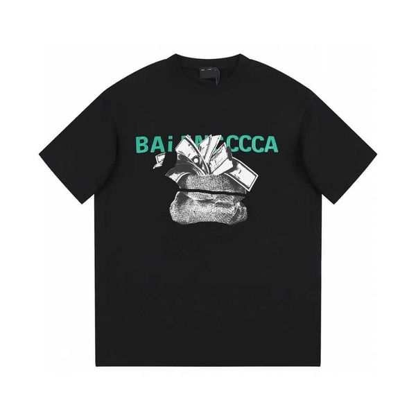 Abbigliamento designer di alta qualità Corretto Bagna in denaro per maniche a manicotto primavera/estate Stampato T-shirt a collo rotondo nero semplice maniche corte