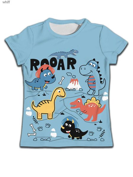 T-Shirts T-Shirts neue Jungen Kurzarm T-Shirt für Kinder Kleidung Dinosaurier Paradise Grafikhemden Mädchen Gegenstände Cartoon Blue Baby Jungen Kleidung C240413