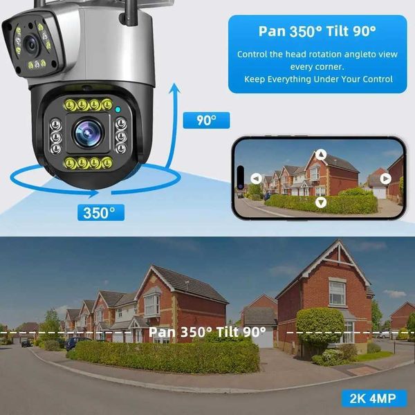 Câmeras IP lentes dupla 4g câmera IP Wi -Fi 8MP 4K Câmeras de vigilância 4K sem fio ao ar livre Smart Home Night Vision V380 Zoom Digital CCTV Camara 240414