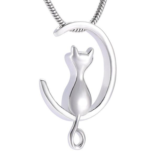 IJD10014 Moon Cat inossidabile Stee Cremation Jewelry for Pet Memorial Urns Necklace Holdash Ashes Keepsake Locket Jewelry9569715