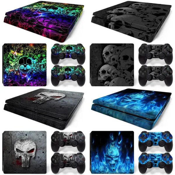 Adesivos Design de caveira PVC Skin Skin para PS4 Slim Console e Controllers Adreters para PS4 Slim Skin Stick