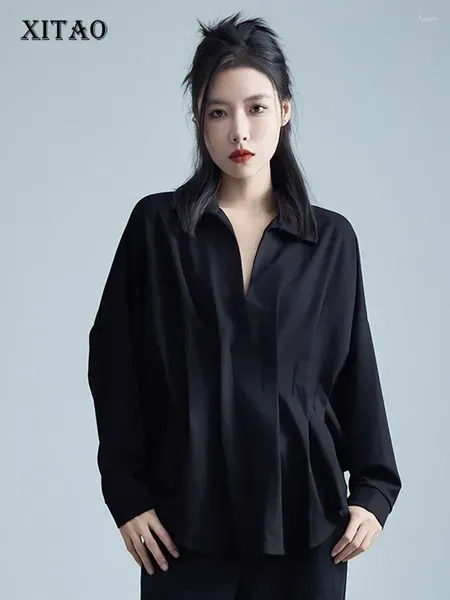 Camicette da donna xitao Black Women Blome Casual Bat Wing Wing Wing Shirt a Viccio sciolto Simpialità Spring Fashion Pullover Top Top Top ZZ0308