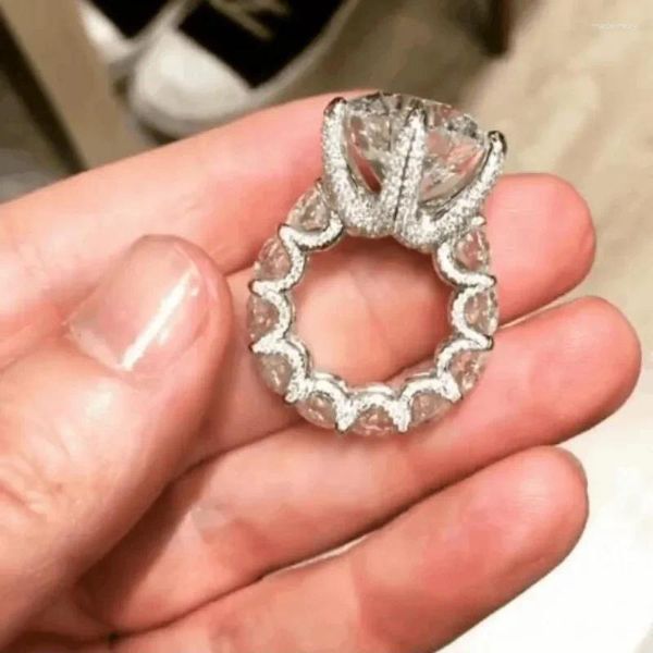 Кластерные кольца Vecalon Vintage Flower Promise Ring 925 Стерлинговая серебряная серебряная сона CZ Заявление обручальное кольцо для женских свадебных украшений