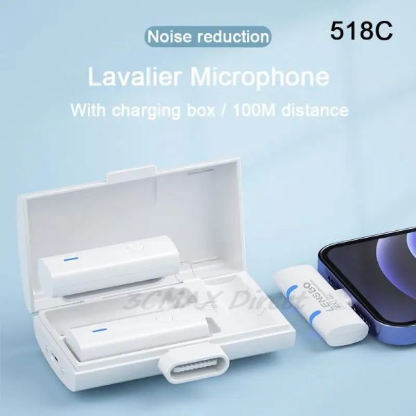 Mikrofonlar Lensgo 518c Kablosuz Lavalier Mikrofon Taşınabilir Sesli Video Kayıt Mini Mic iPhone Android Canlı Yayın Telefon Mikrofonu