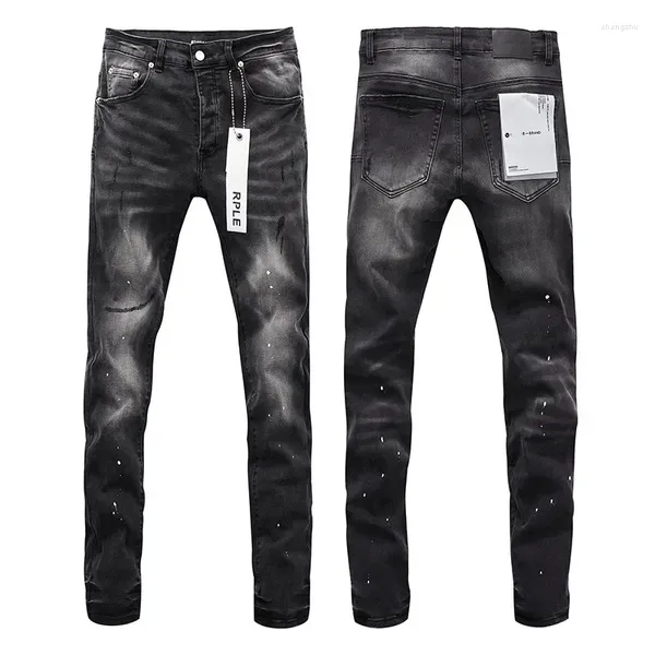 Calça feminina 2024 jeans roxos jeans respingados motocicleta angustiada elegante e esbelta