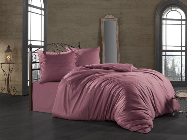 Conjuntos de roupas de cama Coleção de cetim de rosa real Conjunto de capa de edredão 4pcs com lençol não requer nenhuma ferro