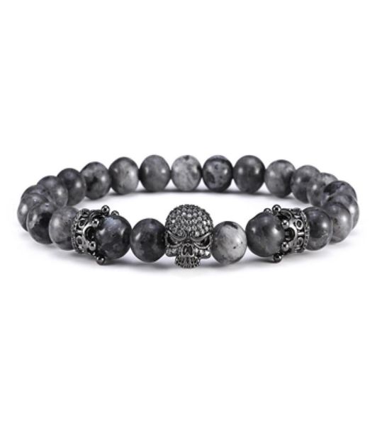 Bracciale di Buddha uomini CZ Skull Charm India Labradorite 8mm per perle di pietra naturale Bracciale per uomini fatti a mano 7239110