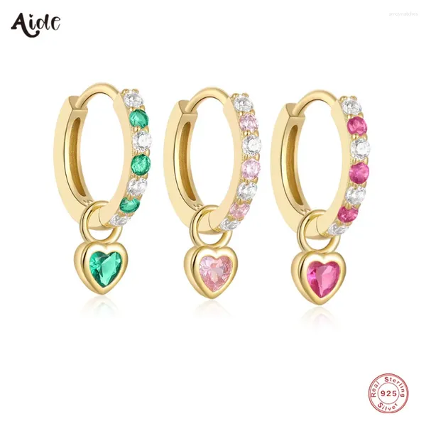 Dangle Ohrringe Aide frische Farbe grün rosa Zirkon 925 Sterling Silber Herz Charme für Frauen 18K Gold Kristallladskreis