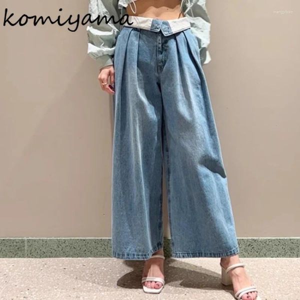 Jeans femminile giapponese polsini ad alta vita pieghettate autunno 2024 pantaloni in denim largo pantaloni casual pantaloni alla moda modalità