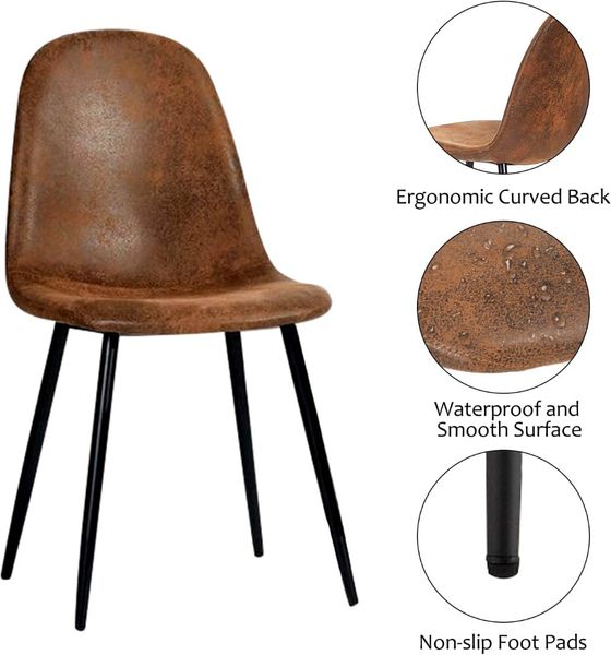 Столовые стулья набор из 4, тканевая замшевая столовая боковые сидения, кухонные стулья с металлическими ногами для гостиной, темно -коричневый
