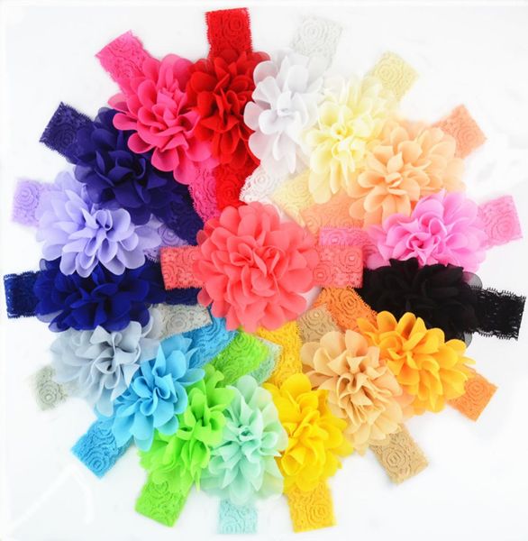 18 цветов девочки с кружевными повязками на голову младенец Большой шифоновый цветок для волос.