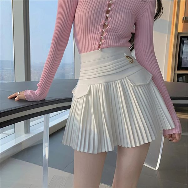 Donne in stile coreano Scapa a pieghe corta Summer Summer Casual Solid Color High Waist Mini Streetwear Simple Aline 240329