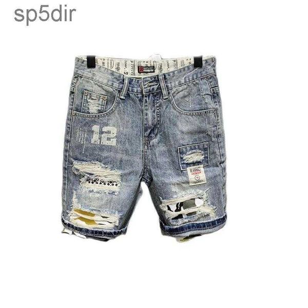 Jeans jeans all'ingrosso maschi di moda coreana casual buca mendicante shorts shorts patch stampato pantaloni corti strappati 9vk0