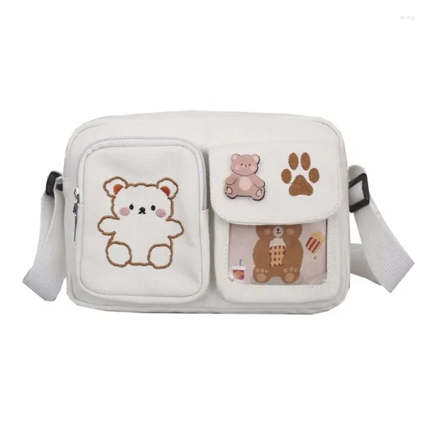 Bolsas de ombro bolsa crossbody moderna com bordados de urso quadrado de bolsa de lona da moda para meninas adolescentes