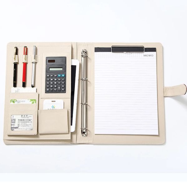 Calculadoras A4 Pastas de arquivo PU Document Organizador multifuncional Pasta de negócios de folhas soltas com material de bolsa de armazenamento da calculadora
