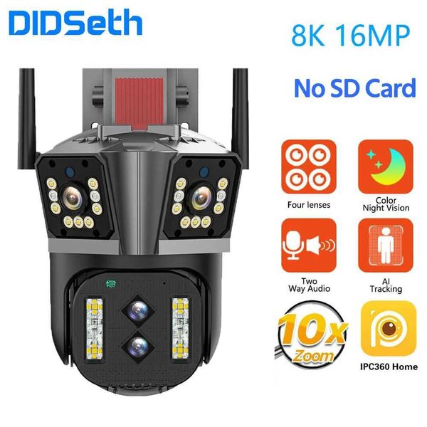 Câmeras IP Didseth 16MP PTZ WiFi IP Camera 4 Lente CCTV Cam came 8K filtro humanóide AI Push color notur Vision Segurança de segurança 24413