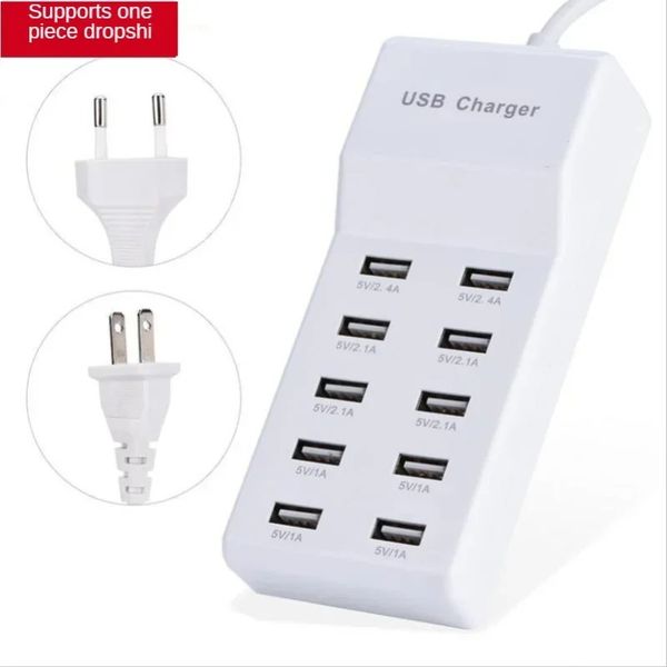 10 USB -Ladestation Splitter 60W Mobiltelefon Ladegerät Hub Smart IC Ladung Universal für iPhone Samsung MP3 Tablet usw.