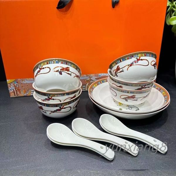 Utensílios de jantar, luxuoso conjunto de utensílios chineses de cavalo de guerra, tigelas de porcelana de banquete imperial, colheres, pratos ocidentais, decoração doméstica, presentes de casamento