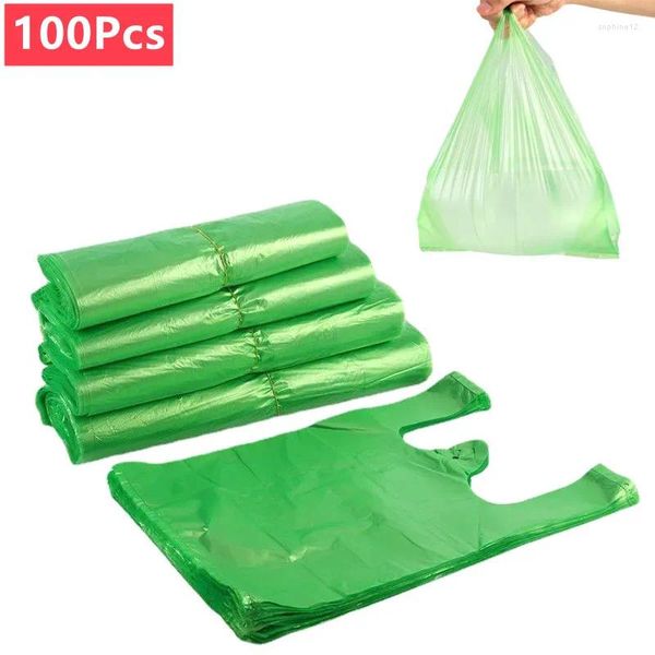 Embrulho de presente 100pcs 3sizes saco de plástico de colega verde Realize compras de supermercado de supermercados de varejo com alça para lixo