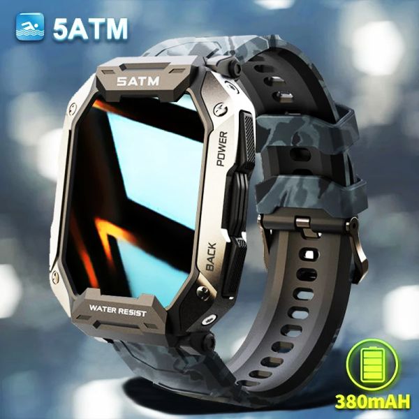 Relógios militares Smart Watch Men Carbon Black Ultra Exército ao ar livre IP68 5ATM Freqüência cardíaca à prova d'água Oxigênio SatM Smartwatch 2023 Novo