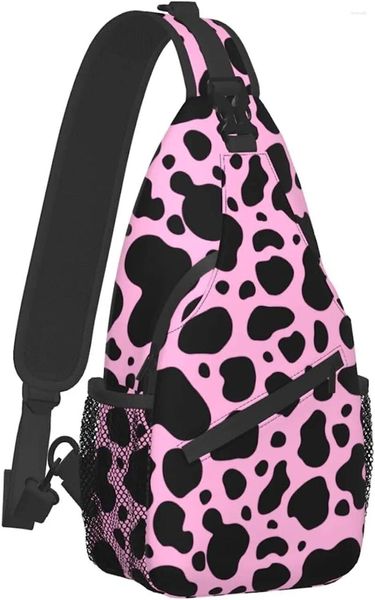 Backpack Cow Print Sling Bag Crossbody Caminhando Daypack Daypack peito ombro leve para mulheres homens