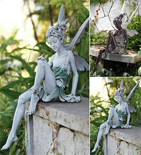 Flower Fairy Sculpture Garden Ornament Ornament Statue seduta statue seduta statue per esterni figurine artigianato decorazione Q06212078