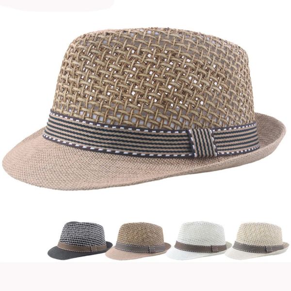 HT3136 Moda Hat de Summer Fedoras Fedoras Hat Straw Homem Homens Mulheres Capas de Praia Crianças Trilby Fedora Jazz Beach Hat 240401