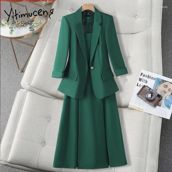 Vestidos de trabalho estilo coreano moda de desgaste formal vestido de escritório mulheres roupas casuais 2024 Blazers elegantes ternos de manga longa