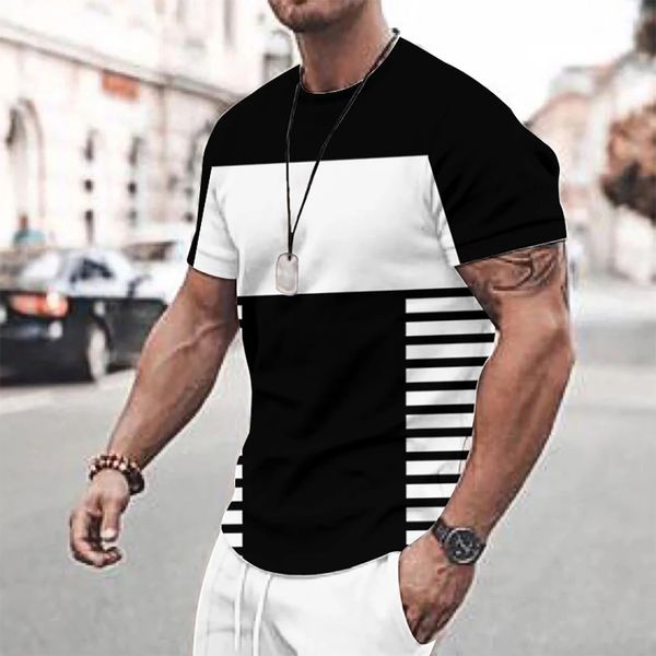 Sommer Bunte Streifen Print Herren T -Shirts gestreifter Stil Lose Kurzarm Casual Tee Shirts Übergroße T -Shirt Männer Kleidung 240403