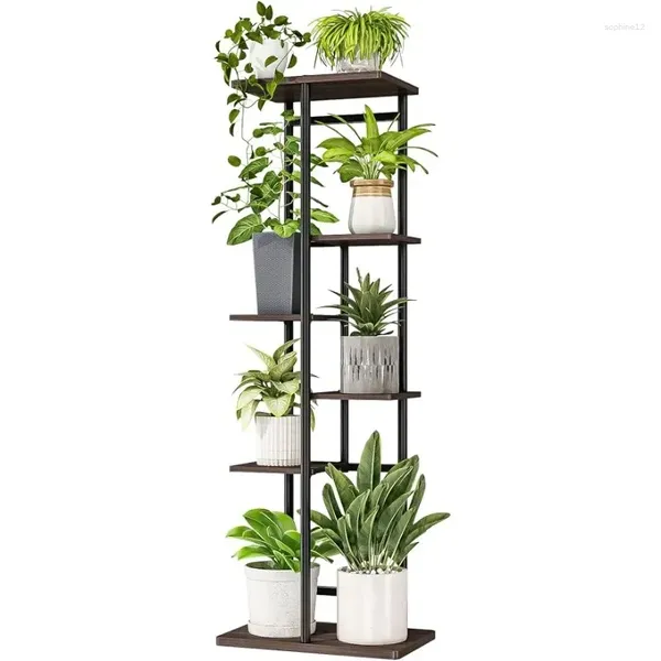 Estatuetas decorativas Bamworld Alta Planta Stand Indoor Metal Black Selder Black Rack para Mutiple Plants Pots