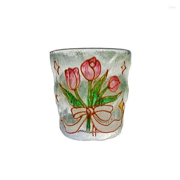 Weingläser japanische handbemalte Glas Bleifreie Wasser Gletscher Textur Allmählicher Wechsel rosa Blumenaft trinken Kaffeetasse