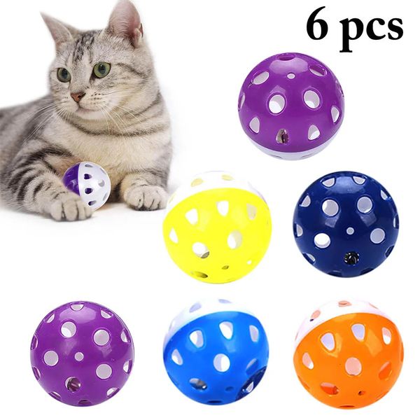 6PCS -Spielzeug für Katzen Ball mit Bell spielen kaute Rassel Kratzer Plastik Interaktives Katzentraining Spielzeug Haustier Lieferungen 240328