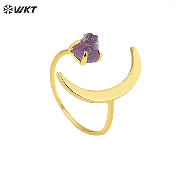 Anelli a grappolo WT-R494 Women Fashion Unique 18k Real Gold Ploted Currena Moon Ametista Ametista Ring in Office Style