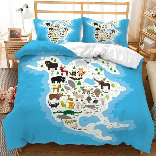 Set di biancheria da letto .wensd blu oceano set mappa a colori trapunta a grandezza naturale Housse de couette 220x240 copripiumino cover king letto hd