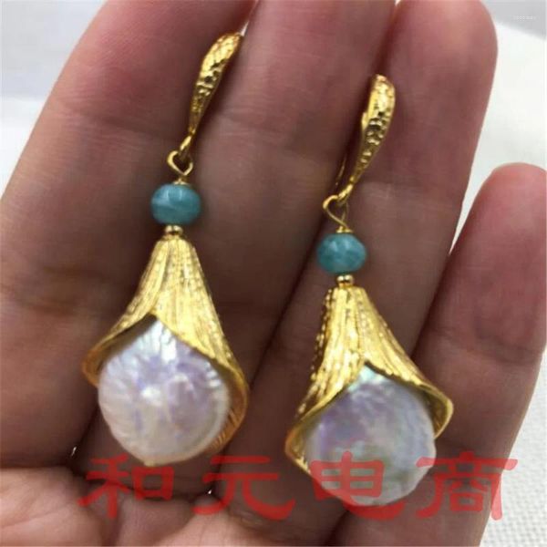 Dangle Ohrringe riesige weiße Barock Perle Casual Edelstein -Ohrmanschette formaler Stift Minimalistische Teenager Plattierung Silberkristall 18k Gold