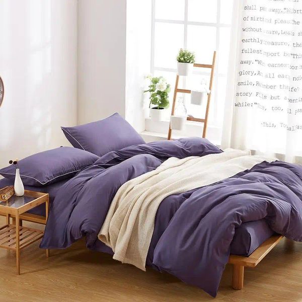 Defina a cama Pure Violet Conjunto 3/4pcs leito adulto linho Japão Cover de edreca de edifícios Microfibra Microfibra Autumn Coloque de cama