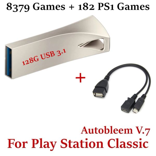 Acessórios 128 GB Flash Drive Udisk para PlayStation Classic 8379 Games + 182 PS1 Games Plug Play com Micro USB OTG Cable