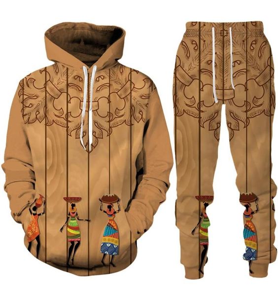 MEN039S Tracksuits Folkcustom 3D Print zweiteils Set Unisex Ethnischer Stil Langarm afrikanischer Dashiki Hoodie Hosen Anzug Männer Wom9419589