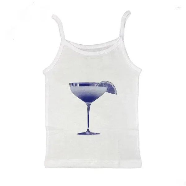 Frauen Tanks Sommer Frauen sexy weiße Ernte Tops Y2K Fashion Goblet Print Grafik -Tanktop weibliche elastische ärmellose geschnittene Schlinge Korsett