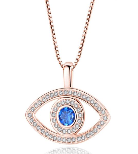 Colar de pingente de pingente azul de olho de luxo Colar CLAVICLA CLAVICLA Jóias prateadas de ouro rosa Terceiro olho de zircão Moda Birt5892450