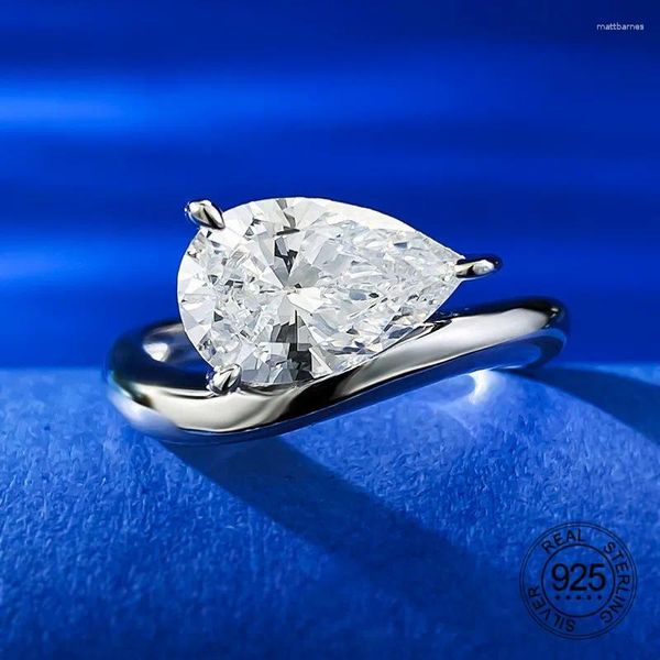 Anelli a grappolo 925 Gioielli in pietra singola in argento sterling 7x11mm Forma di pera trasparente ad alta diamante carbone 5A zircone cubico anello di fidanzamento del matrimonio