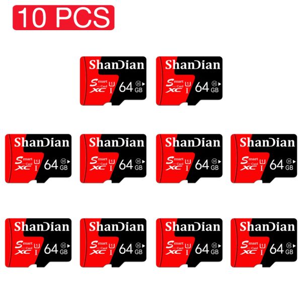 Аксессуары Shandian 10 PCS Card Memory Card Smart SD 128GB 64GB Red High Speed TF Card 32 ГБ 16 ГБ SD Flash Диск для телефона для телефона 8 ГБ