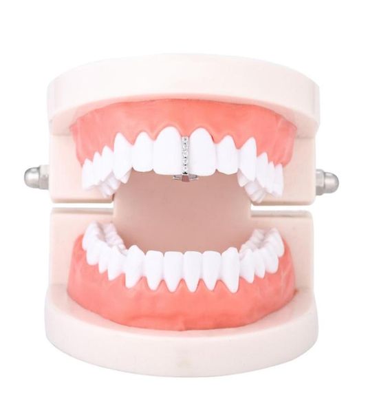 Neuer silbergold plattiert Hip Hop CZ Einzelzähne Grillz Cap Top Grill für Halloween Fashion Party Jewelry69 Q21144470