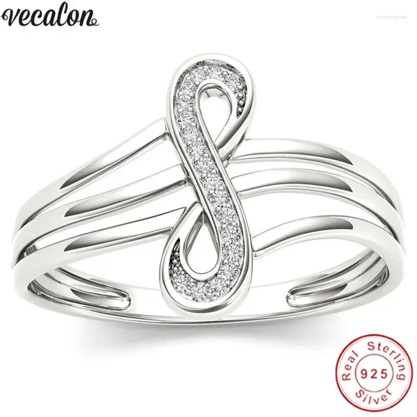 Rings de cluster Vecalon Musical Not Real Soild 925 Prata de prata esterlina Anel Cross Engagement Weanding Band Jewelry