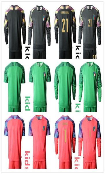 2020 2021 Itália Jerseys de goleiro da Itália 1 Buffon 21 Donnarumma de manga longa Kits de camisa de manga longa Kids Uniforms Kids Goldkeeper 6222205