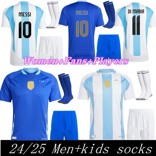 24-25 Maglie da calcio Argentina 3 stelle Messis Fan Player Versione Mac Allister Dybala Di Maria Martinez de Paul Maradona Child Kid Kit Kit Men Women Football Shirt