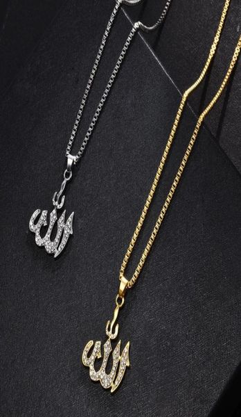 Colares de corrente de suéter pingentes de pingente de cristal allah arremesso de ouro âncora simulada islâmica5368619